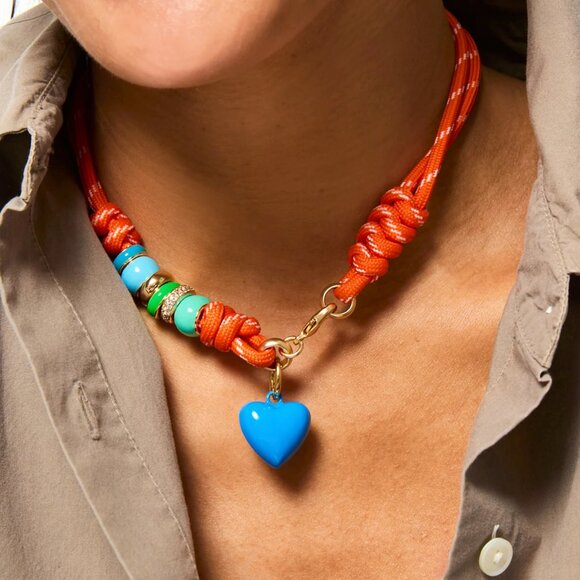 Roxanne Assoulin The Super Size Happy Cord Necklace Orange Necklace/Blue Heart - Picture 1 of 5